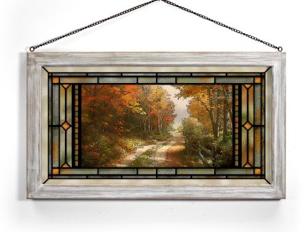 A Walk Down Autumn Lane - 13  x 23  Stained Glass Art Online now