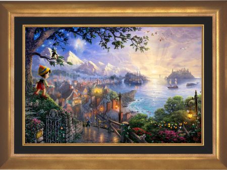 *RARE* Disney Pinocchio Wishes Upon A Star Framed Standard Numbered Canvas Aurora Gold 28  x 42  #75 95 Fashion