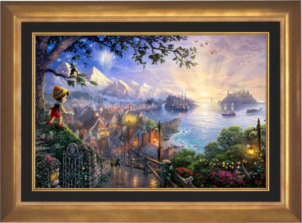 *RARE* Disney Pinocchio Wishes Upon A Star Framed Standard Numbered Canvas Aurora Gold 28  x 42  #75 95 Fashion